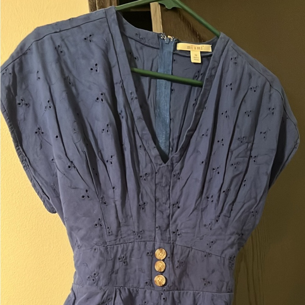 Blue Eyelet V-Neck Romper